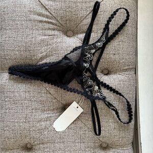 For Love And Lemons Black Floral Lace Thong